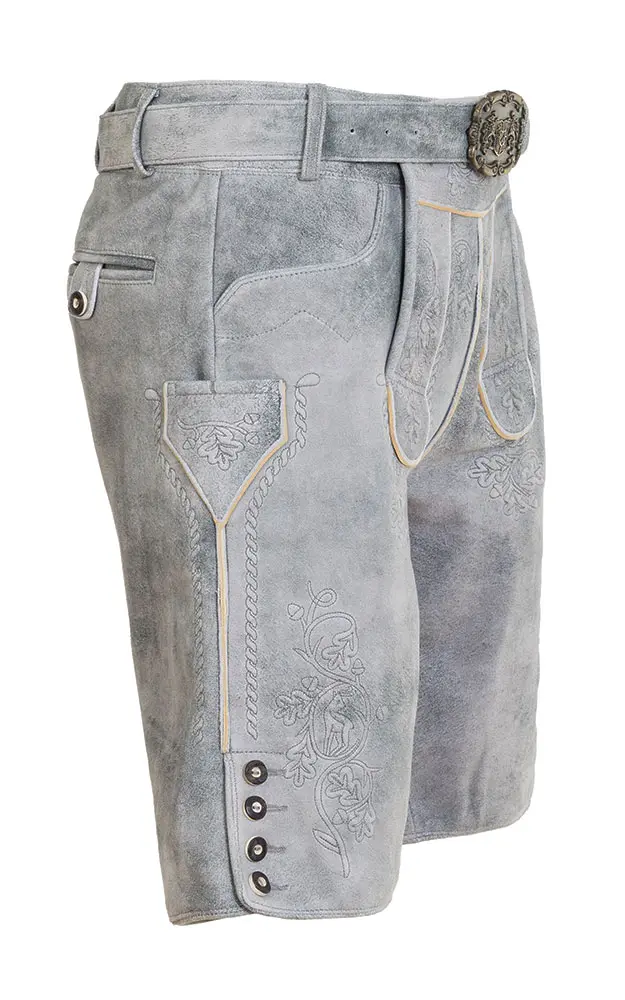 Lederhose 7664 mit Gürtel, grau