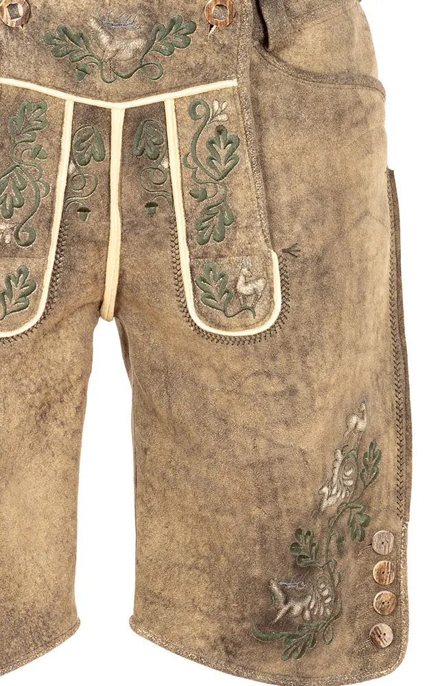 Hirschlederhose Eggern, ohne Gürtel akazie grün