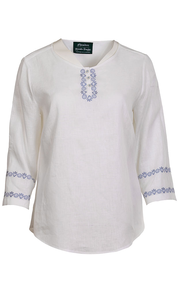 Trachtenbluse 6187 19110, weiß Stick hellblau