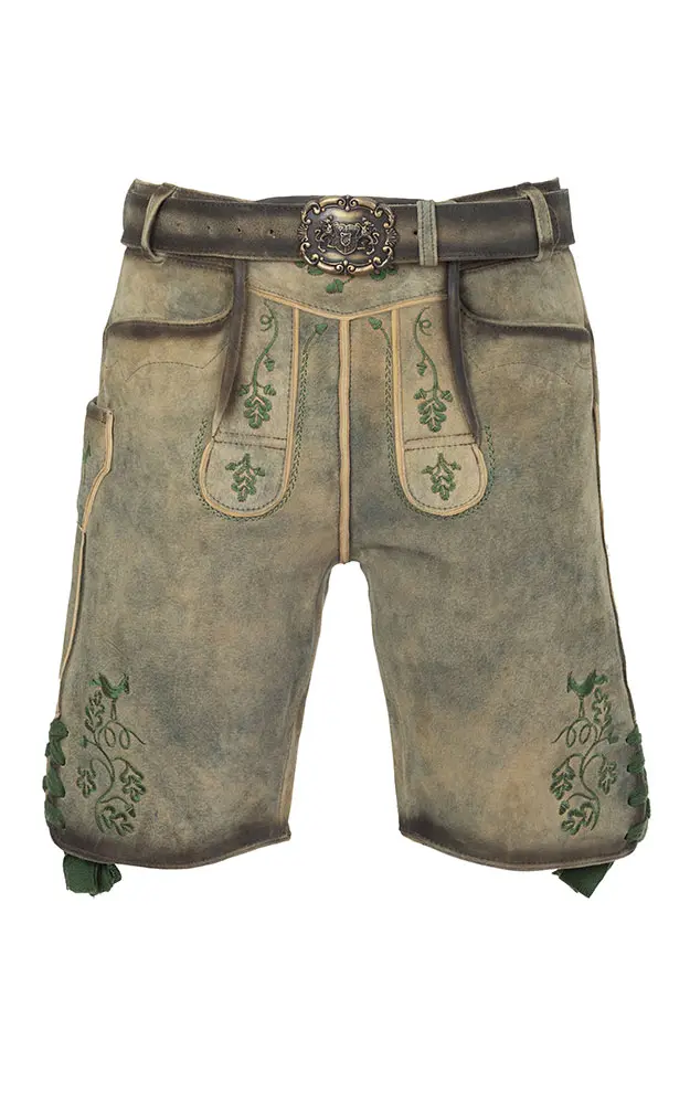 Lederhose 7646 mit Gürtel, grau/beige