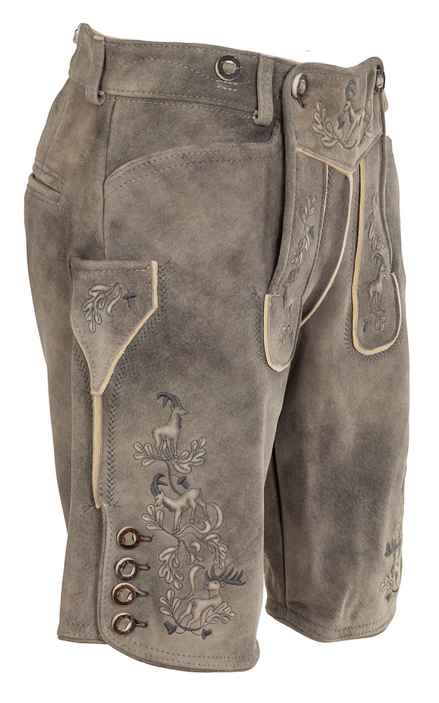 Lederhose Bergwald ohne Träger, graubeige/anthra