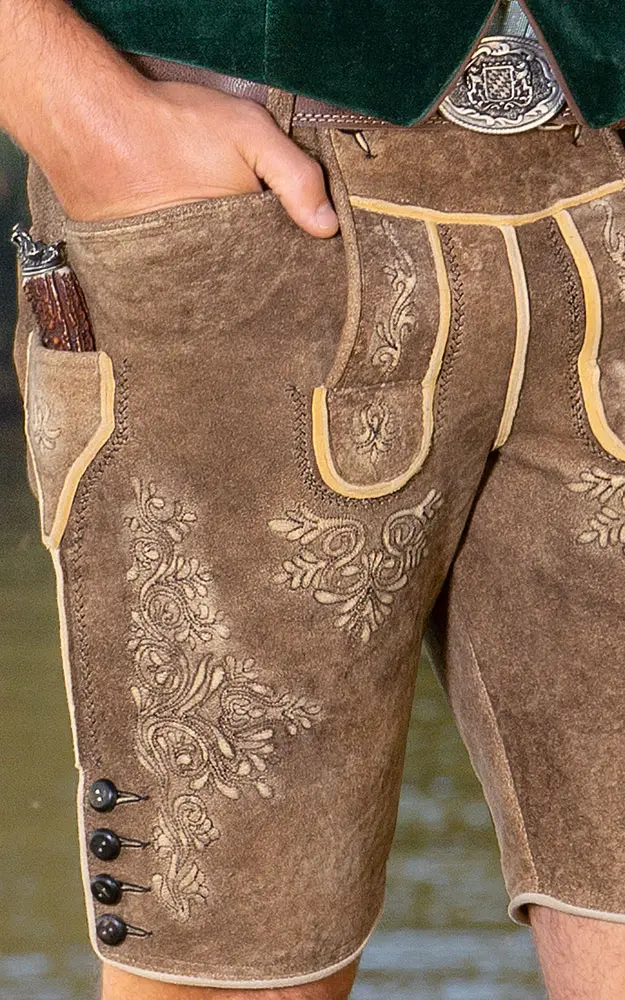 Hirschlederhose Oskar ohne Träger, antik/schwarz