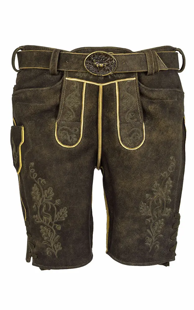 Hirschlederhose Spitzbua-RE mit Gürtel, Espresso