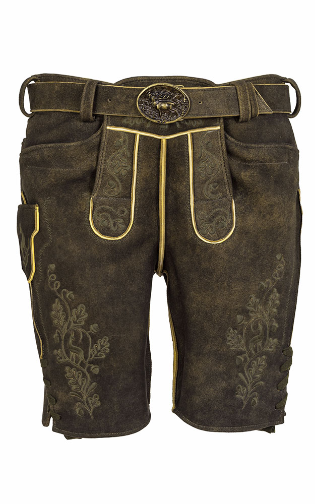 Hirschlederhose Spitzbua-RE mit Gürtel, Espresso