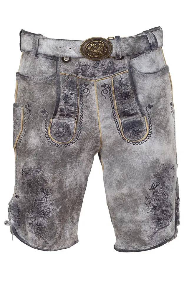 Lederhose Hochgern Nappato mit Gürtel, steingrau