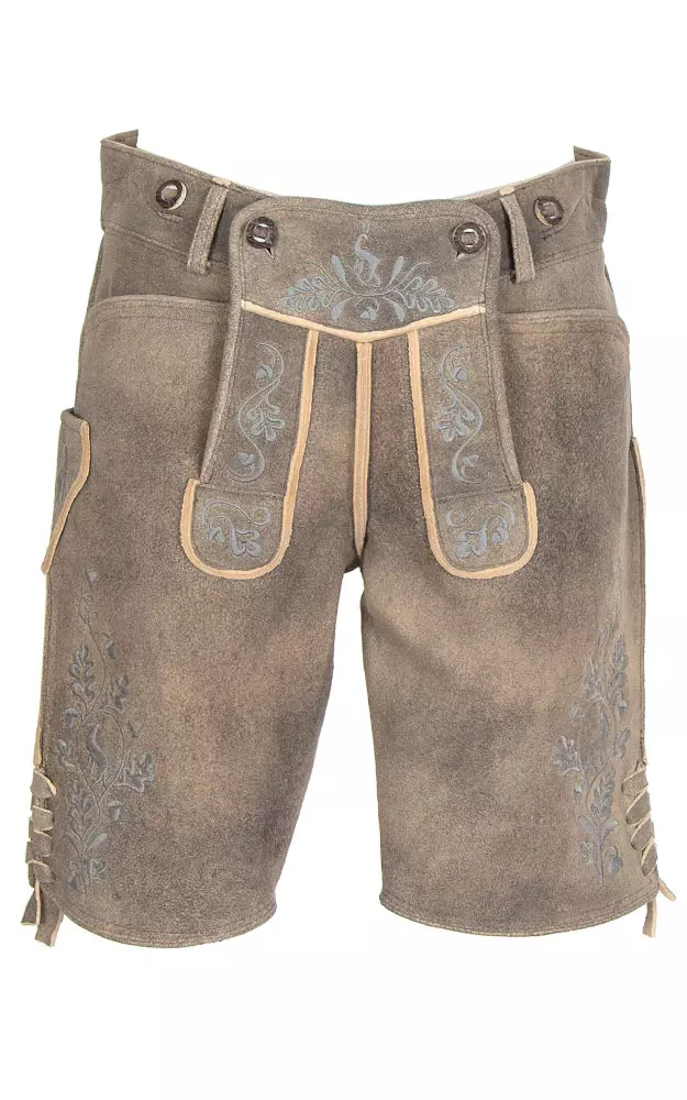 Hirschlederhose Ludwig ohne Träger, grau/silber
