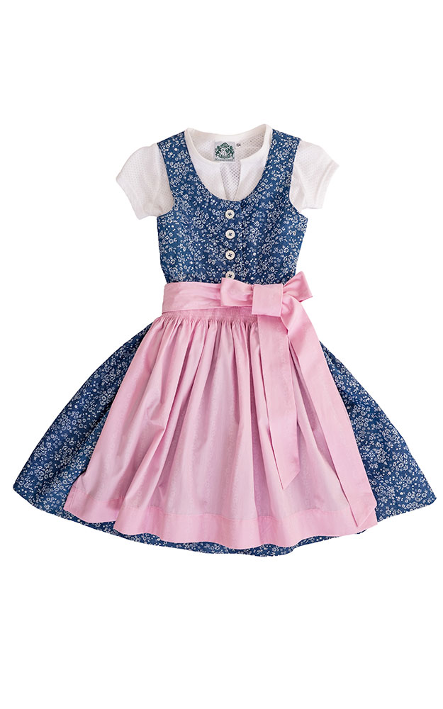 Kinderdirndl Bergsee mit Schürze u. Bluse, blau