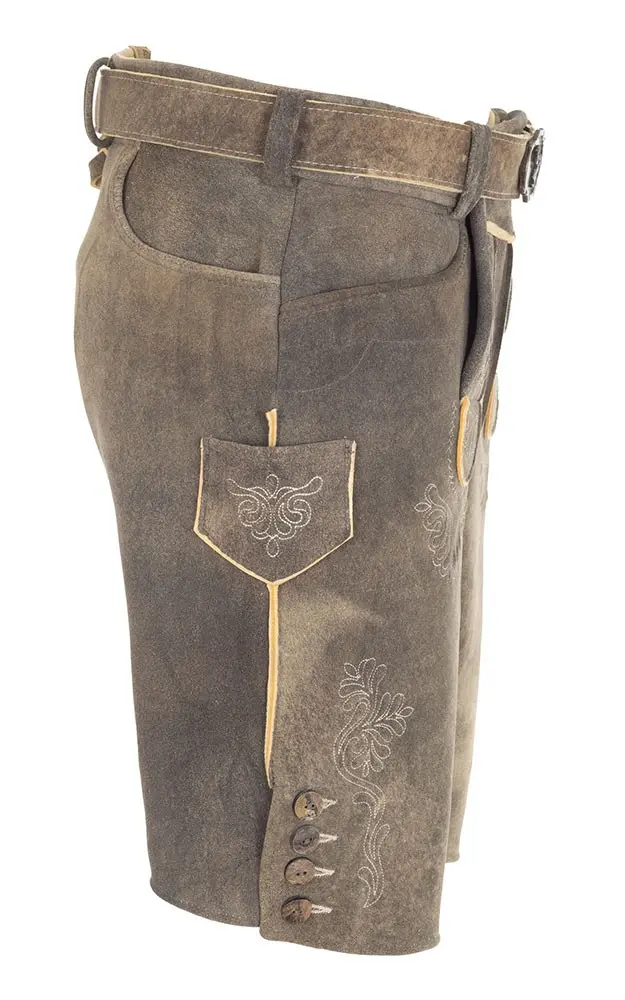 Hirschlederhose Hubert 3 mit Gürtel, altbraun