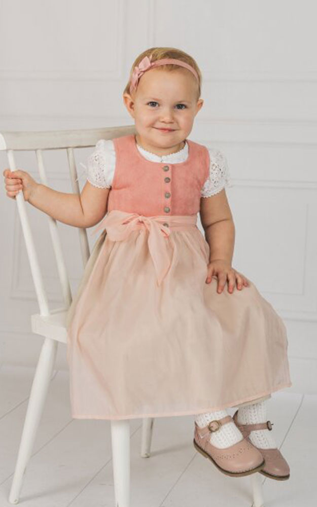 Baby-Dirndl Samira mit Schürze, lachs Samtoptik