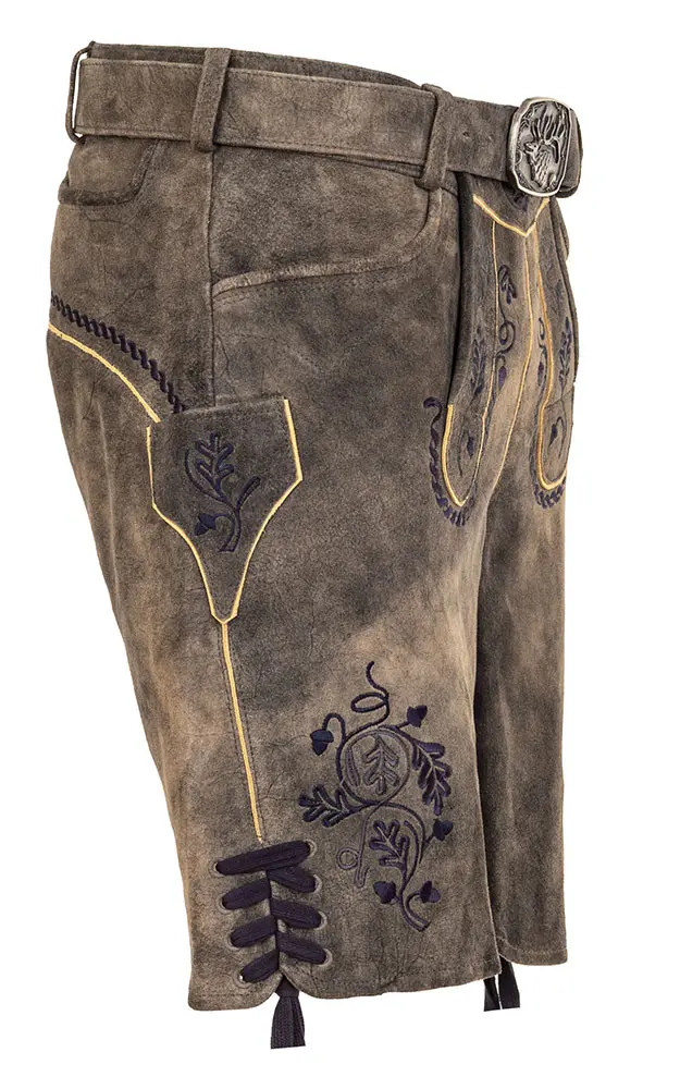 Lederhose Gottfried mit Gürtel, magma/blau