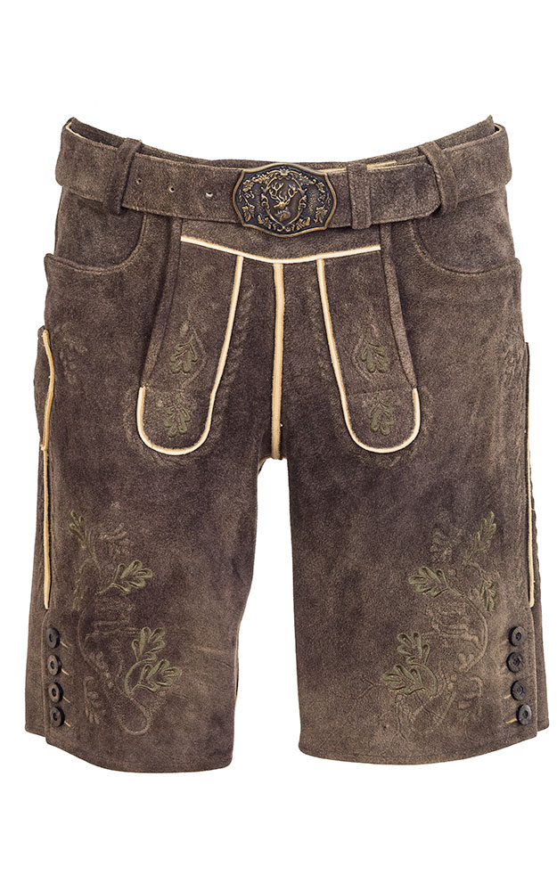 Lederhose Flachsee mit Gürtel, dunkelbraun