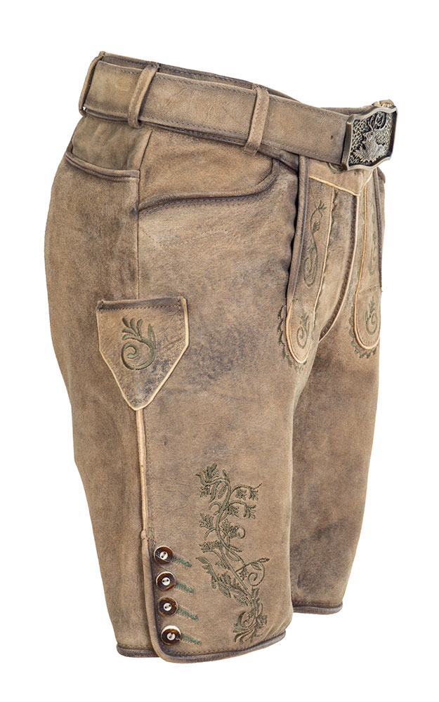 Lederhose Werner mit Gürtel, kieselbeige