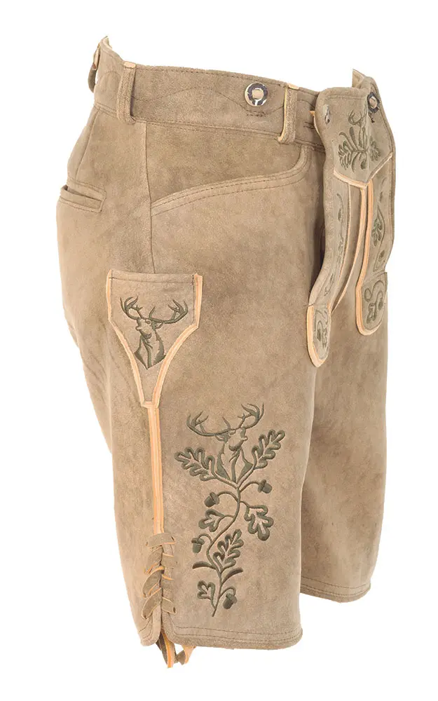 Hirschlederhose Hirschruf 2 ohne Träger, urig hell