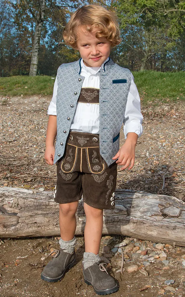 Kinder-Lederhose Michi mit Träger espresso