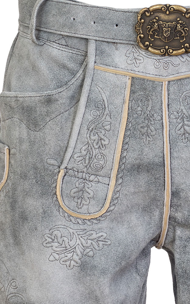 Lederhose 7664 mit Gürtel, grau