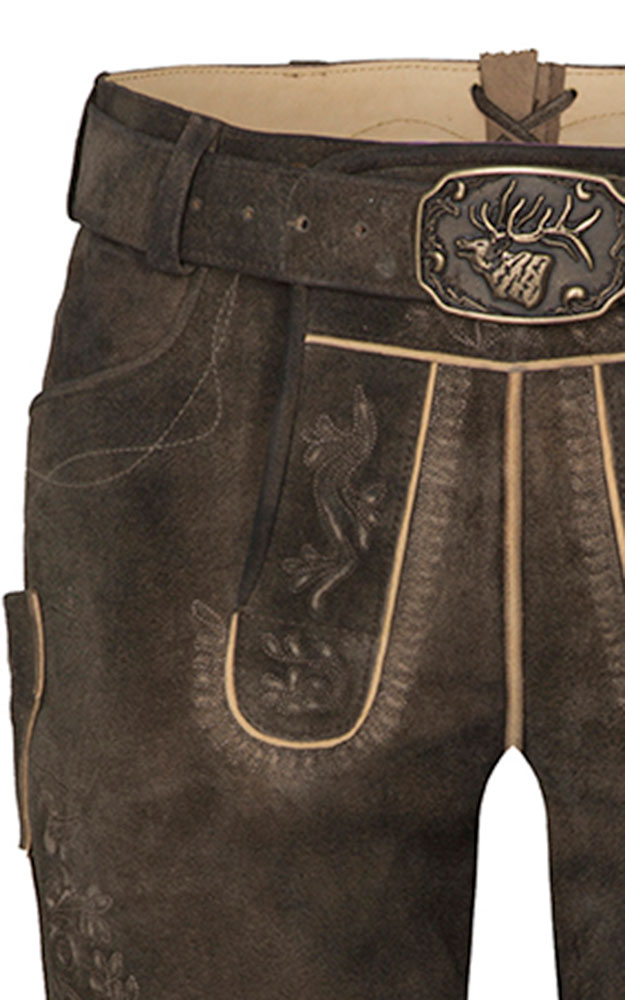 Lederhose Eggenfeld mit Gürtel, dunkelbraun