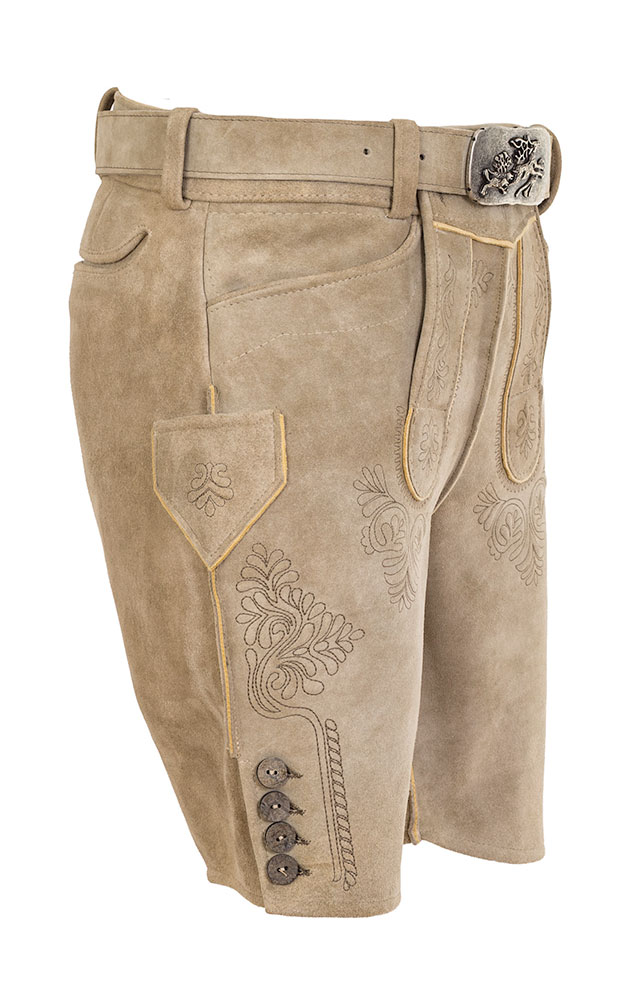 Lederhose Wilderer mit Gürtel, hellbeige