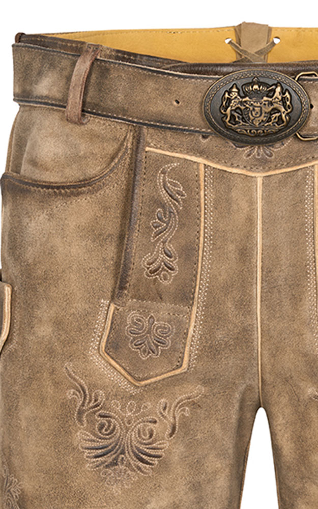 Lederhose Rampoldi mit Gürtel, schotter
