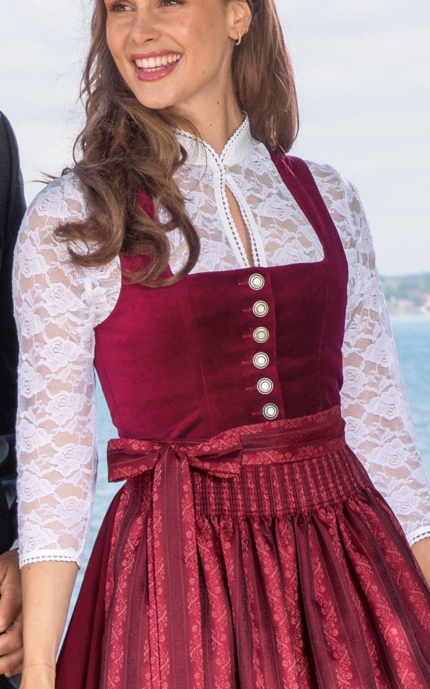 Blusendirndl Weinbach Samt rot, mit Schürze
