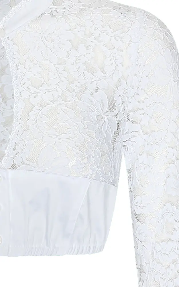 Dirndlbluse 01 6008SL 03, weiß Spitzenarm lang
