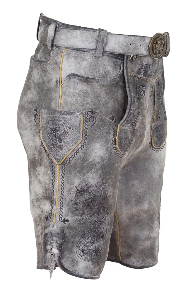 Lederhose Hochgern Nappato mit Gürtel, steingrau