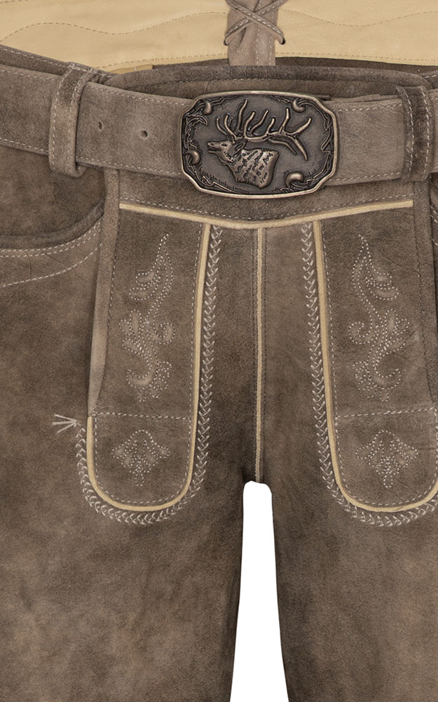 Lederhose Rampoldi mit Gürtel, schotter