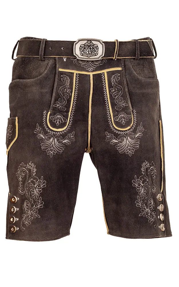 Hirschlederhose Jenner mit Gürtel, grau antik