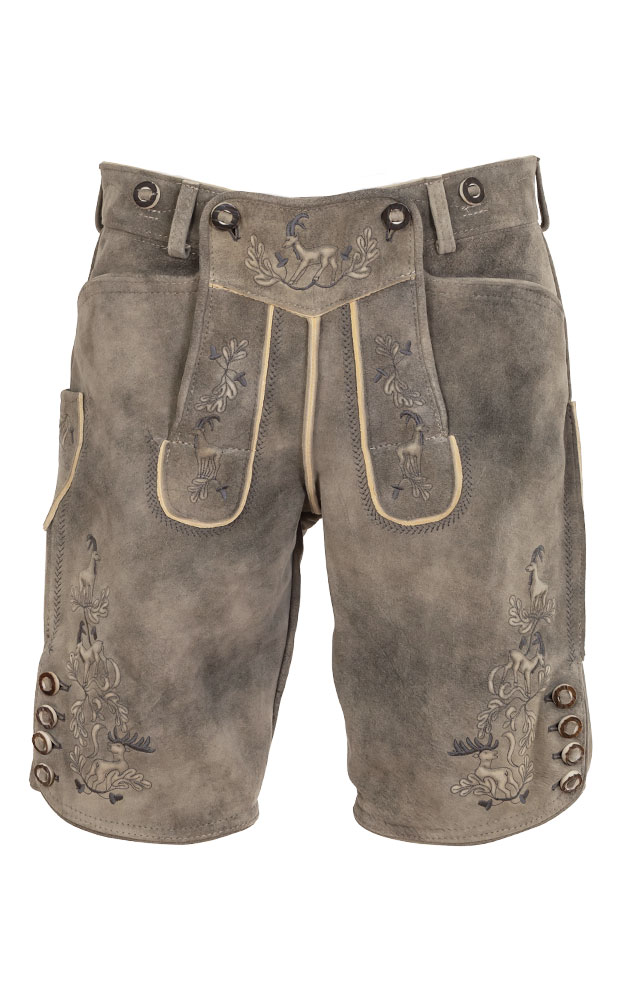 Lederhose Bergwald ohne Träger, graubeige/anthra