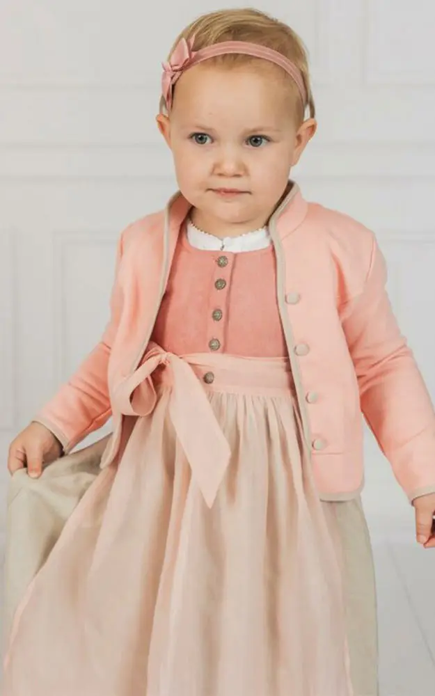 Baby-Dirndl Samira mit Schürze, lachs Samtoptik