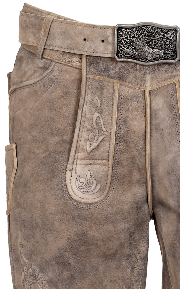 Lederhose Arno mit Gürtel, hellbeige