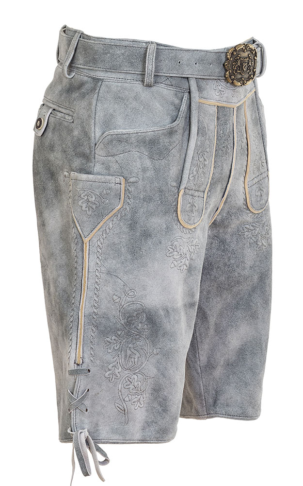 Lederhose 7664 mit Gürtel, grau