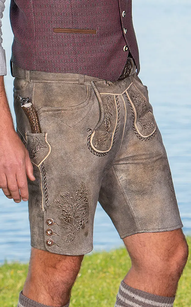 Lederhose Quirin mit Gürtel, stein antik