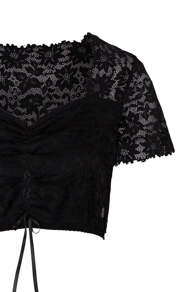 Dirndlbluse Bahamas, schwarz Spitzenarm