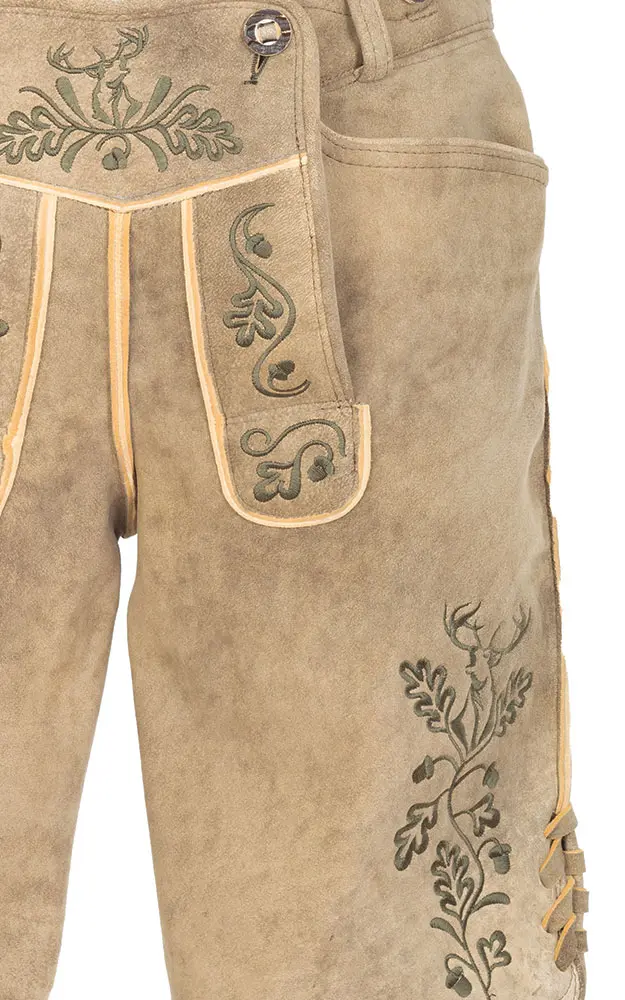 Hirschlederhose Hirschruf 2 ohne Träger, urig hell
