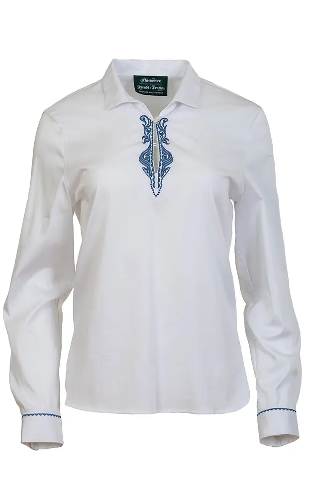 Trachtenbluse 6164 18107, weiß Stick blau