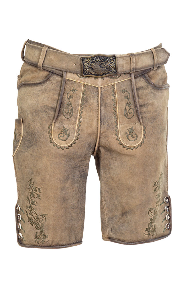 Lederhose Werner mit Gürtel, kieselbeige