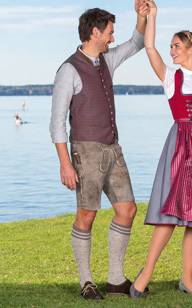 Lederhose Quirin mit Gürtel, stein antik