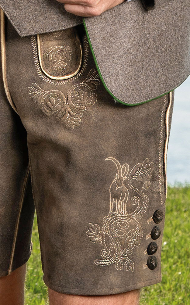Lederhose Leo mit Gürtel, antikbraun