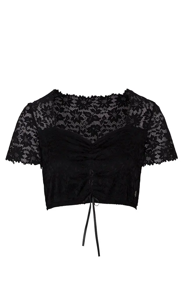 Dirndlbluse Bahamas, schwarz Spitzenarm