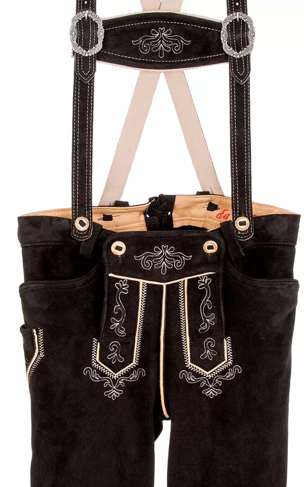 Lederhose Max Vagabund mit Träger, schwarz