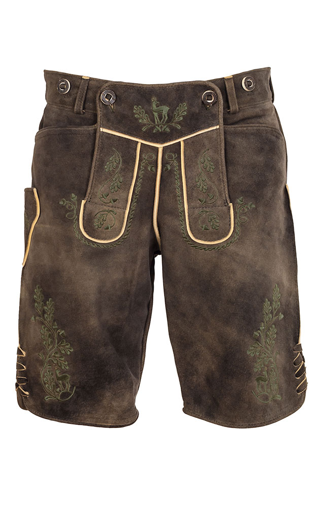 Lederhose Franz ohne Träger, dunkelbraun/tanne