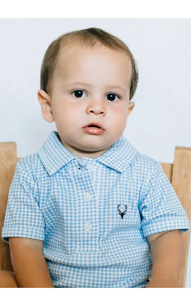 Baby-Body Basti kurzarm, blau/weiß