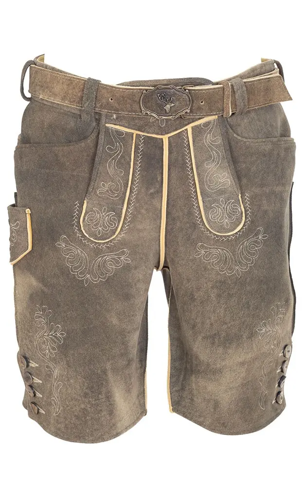Hirschlederhose Hubert 3 mit Gürtel, altbraun