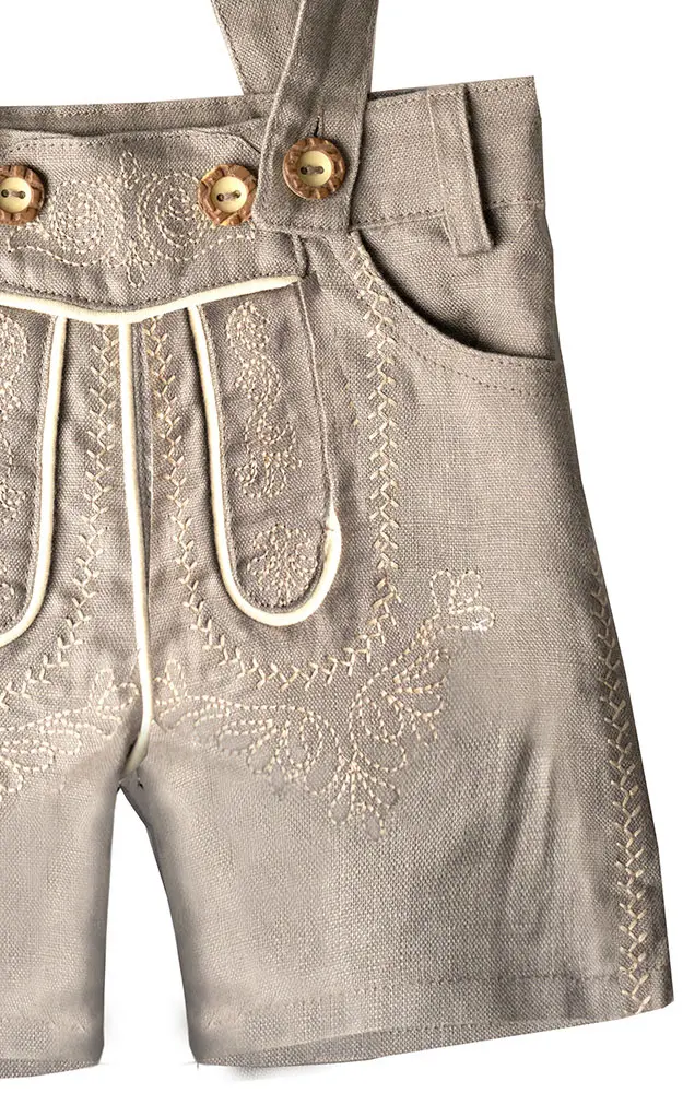 Baby-Stoff-Lederhose Leinen, grau/beige