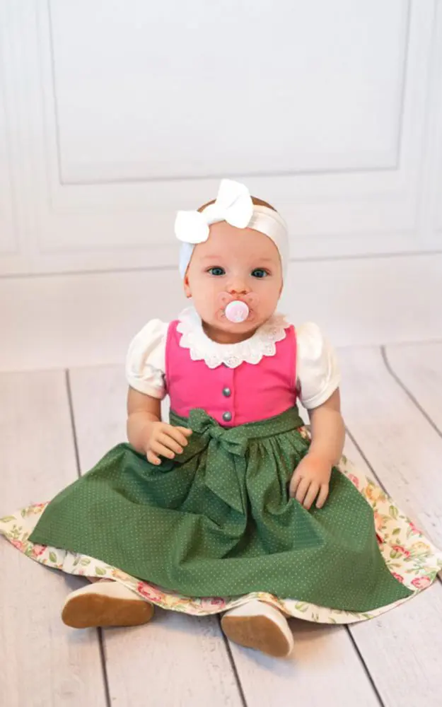 Baby-Dirndl Alma mit Schürze, pink/grün
