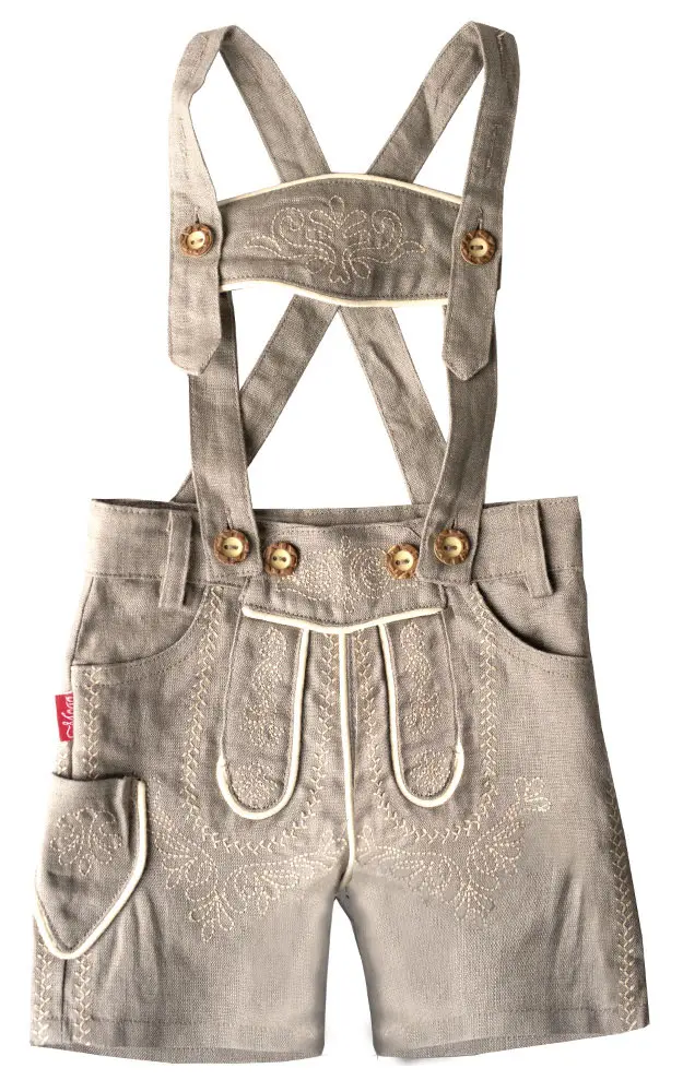 Baby-Stoff-Lederhose Leinen, grau/beige