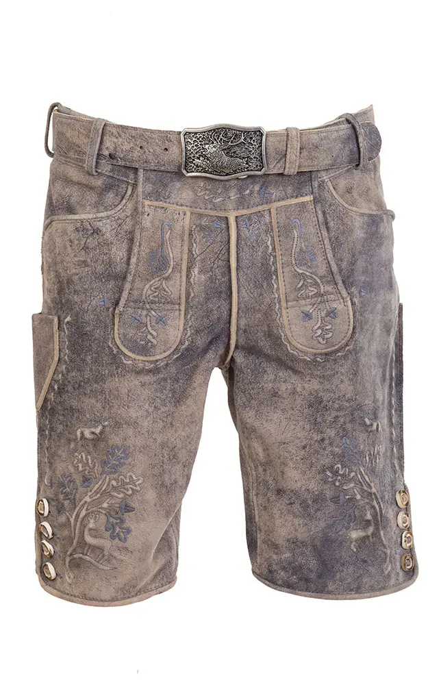 Lederhose Jonas mit Gürtel, Asche antik