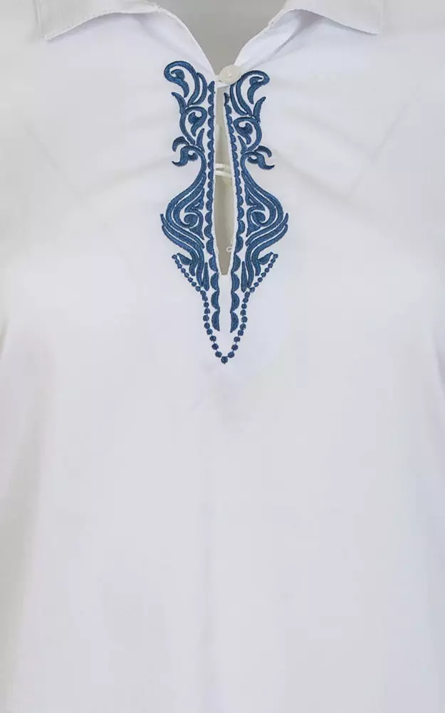 Trachtenbluse 6164 18107, weiß Stick blau