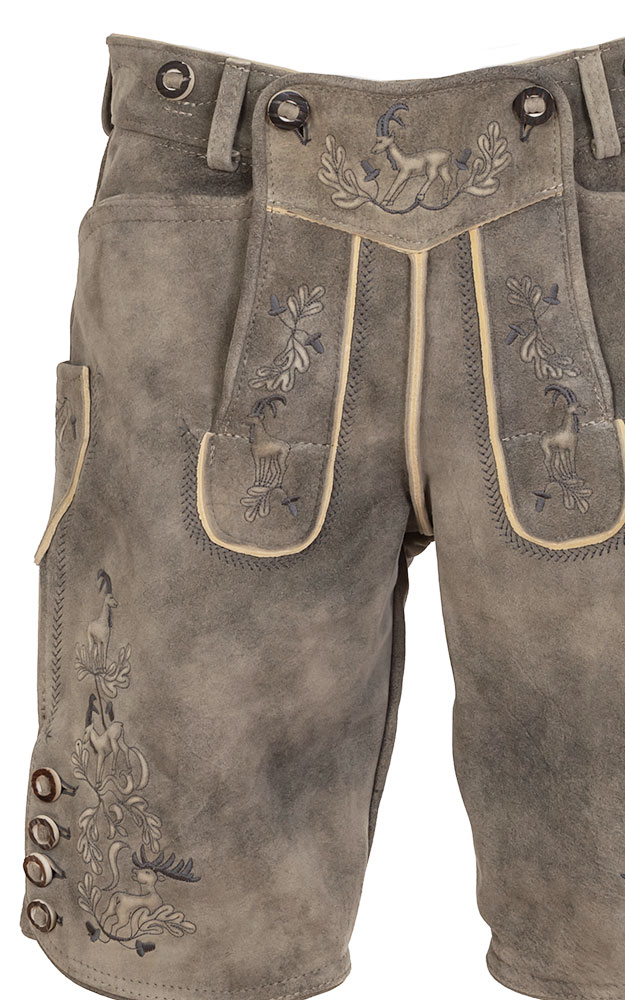 Lederhose Bergwald ohne Träger, graubeige/anthra