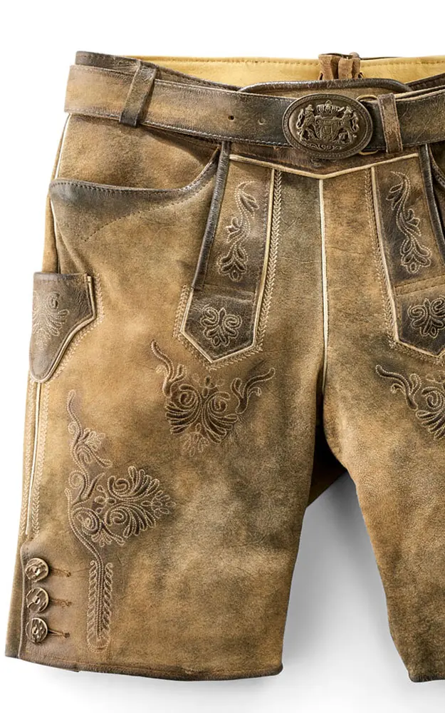 Lederhose Ammersee mit Gürtel, zirbe Antik